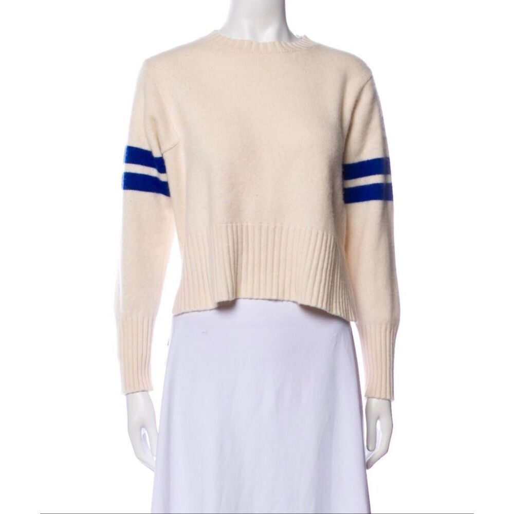 Nordstrom Cashmere Sweater Pullover Striped Cream Blue Large
